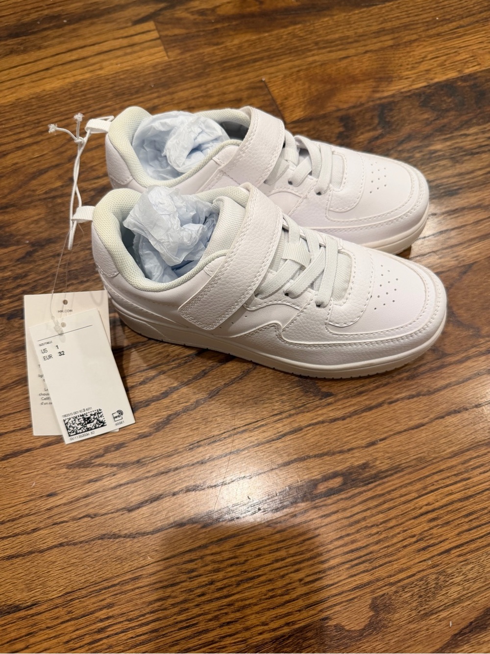 H&M Kids White Athletic Sneakers with Hook-and-Loop Strap